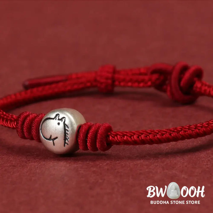 Buddha Stones Year of the Horse 999 Sterling Silver Red String Braided Connection Bracelet - Horse(Wrist Circumference