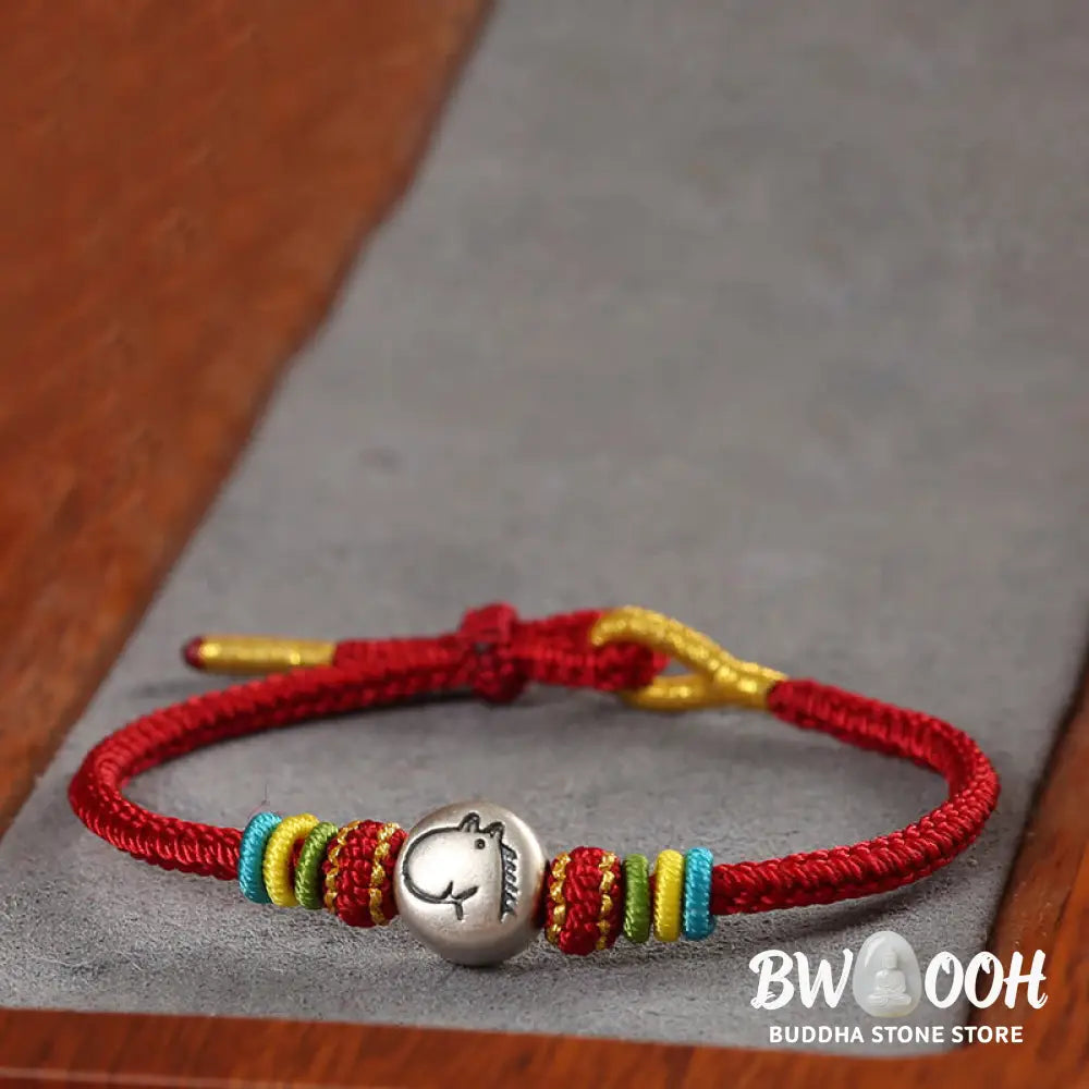 Buddha Stones Year of the Horse 999 Sterling Silver Red String Braided Faith Bracelet - Bracelet