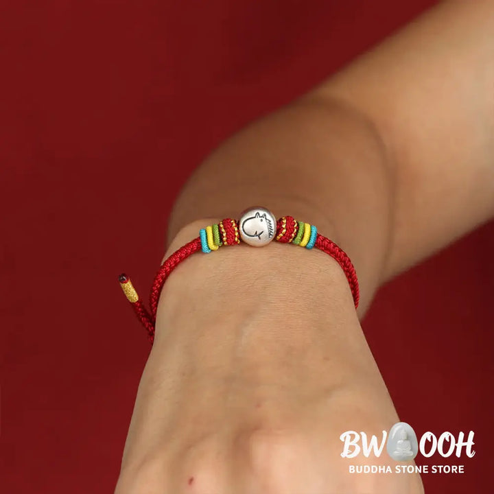 Buddha Stones Year of the Horse 999 Sterling Silver Red String Braided Faith Bracelet - Bracelet