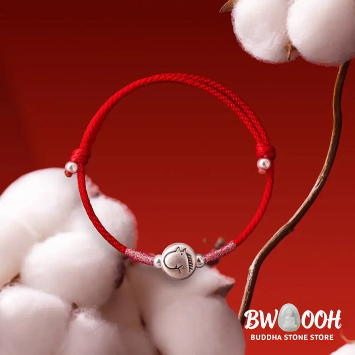 Buddha Stones Year of the Horse 999 Sterling Silver Red String Luck Bracelet - Bracelet