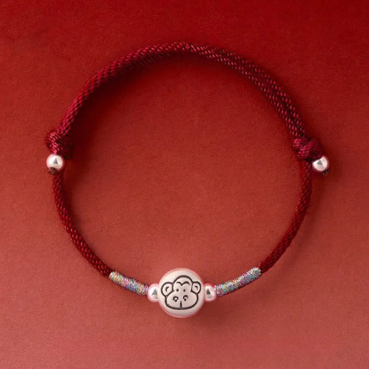 Buddha Stones Year of the Horse 999 Sterling Silver Red String Luck Bracelet - Monkey DarkRed String(Wrist