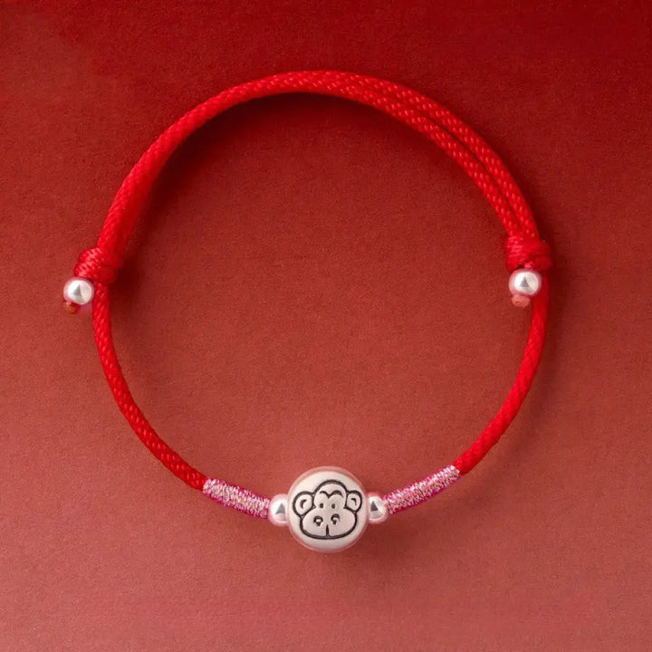 Buddha Stones Year of the Horse 999 Sterling Silver Red String Luck Bracelet - Monkey Red String(Wrist Circumference: