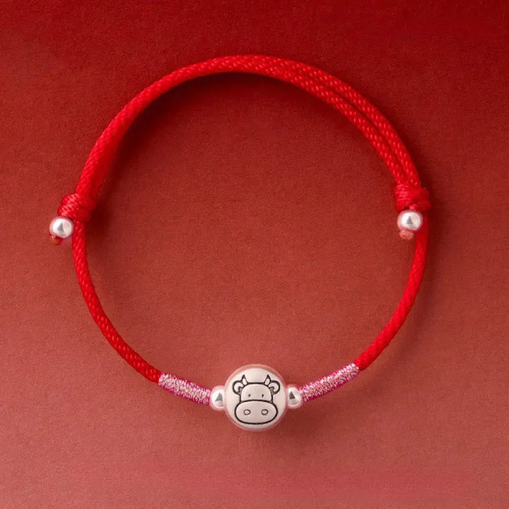 Buddha Stones Year of the Horse 999 Sterling Silver Red String Luck Bracelet - Ox Red String(Wrist Circumference: 14-18