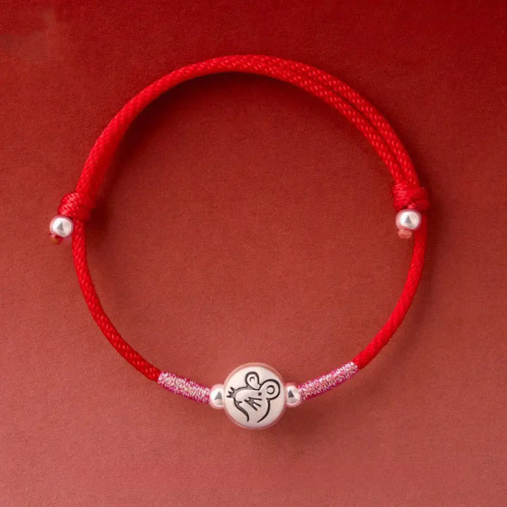 Buddha Stones Year of the Horse 999 Sterling Silver Red String Luck Bracelet - Rat Red String(Wrist Circumference: