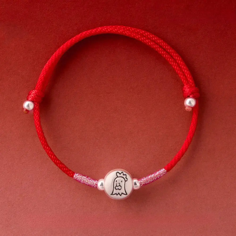 Buddha Stones Year of the Horse 999 Sterling Silver Red String Luck Bracelet - Rooster Red String(Wrist Circumference: