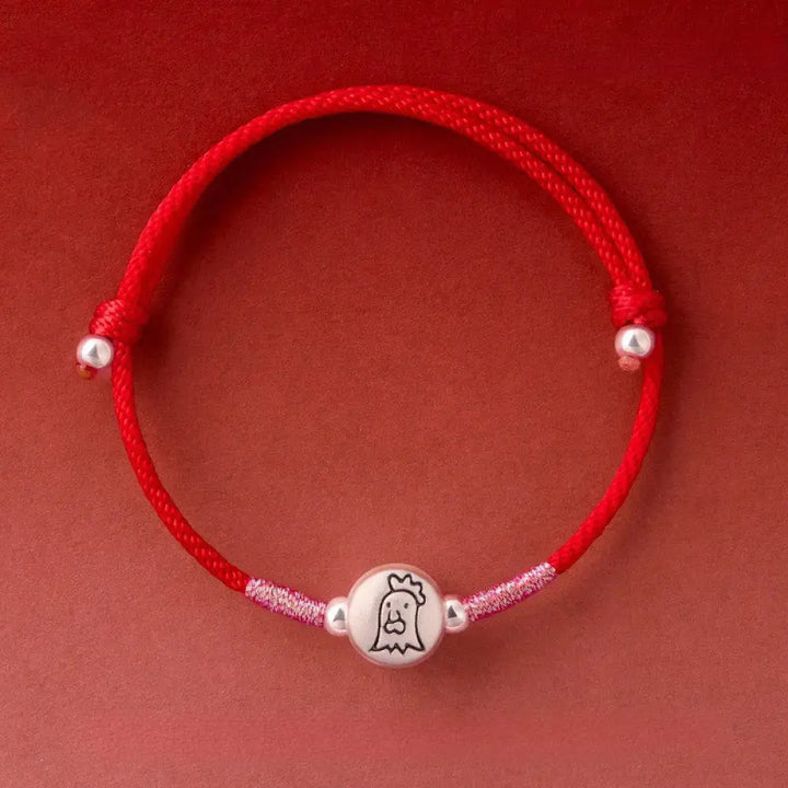 Buddha Stones Year of the Horse 999 Sterling Silver Red String Luck Bracelet - Rooster Red String(Wrist Circumference: