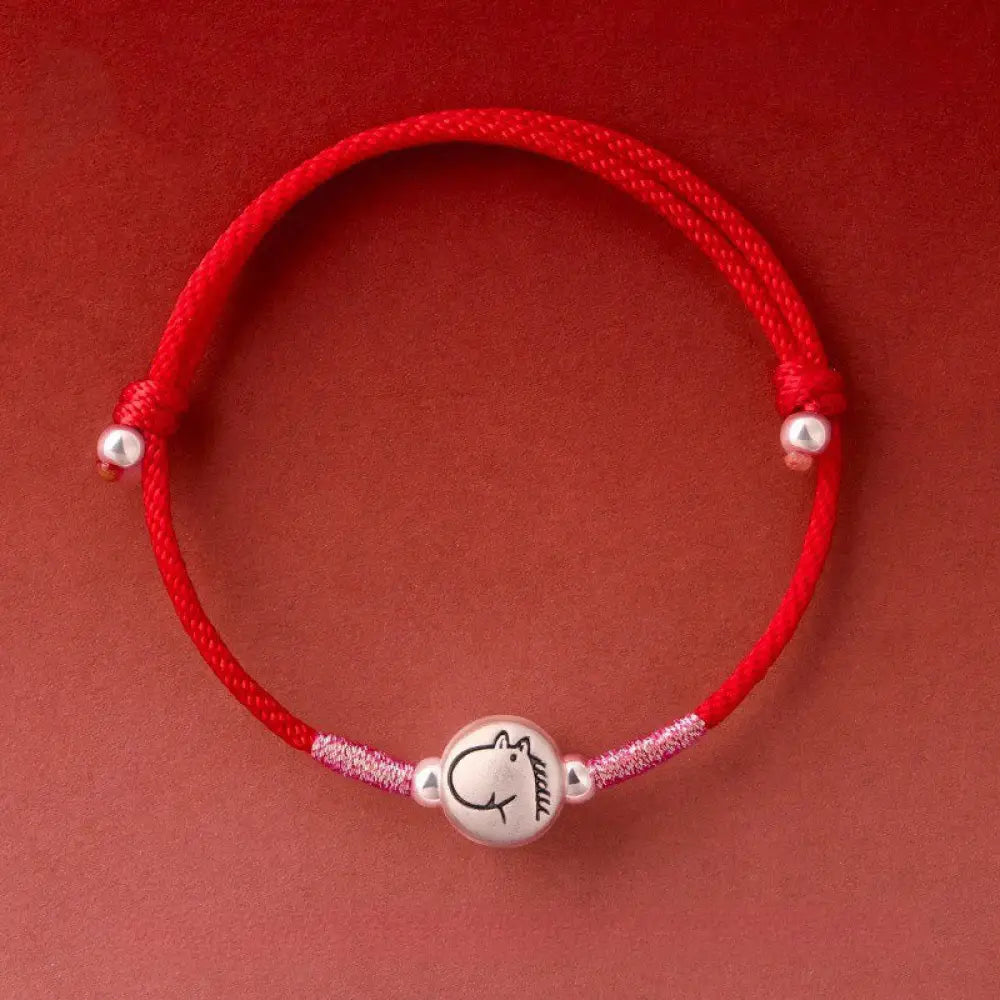 Buddha Stones Year of the Horse 999 Sterling Silver Red String Luck Bracelet - Horse Red String(Wrist Circumference: