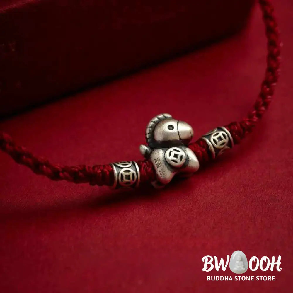 Buddha Stones Year of the Horse 999 Sterling Silver String Braided Protection Bracelet - Bracelet