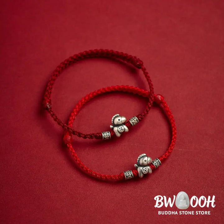 Buddha Stones Year of the Horse 999 Sterling Silver String Braided Protection Bracelet - Bracelet