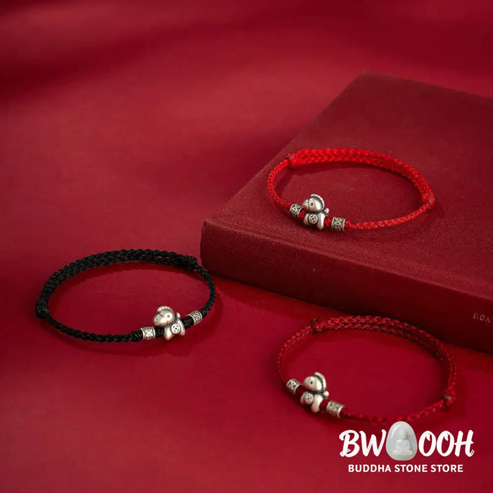 Buddha Stones Year of the Horse 999 Sterling Silver String Braided Protection Bracelet - Bracelet