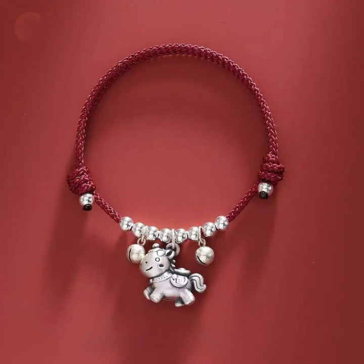 Buddha Stones Year of the Horse 999 Sterling Silver String Braided Protection Bracelet - Fu Character Red(Wrist