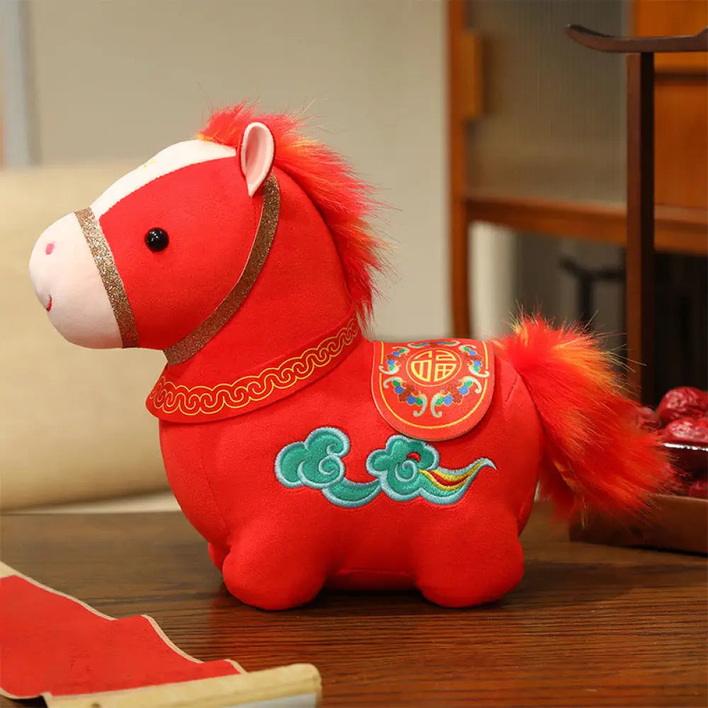 Buddha Stones Year Of The Horse Auspicious Cloud Pattern Stuffed Red Pony Plush Doll Home Decoration - Horse