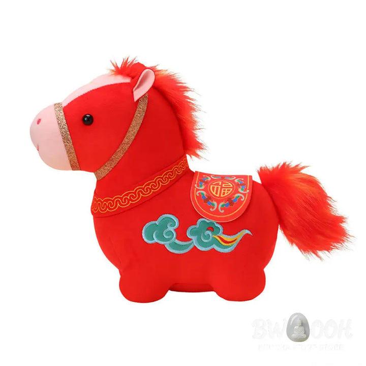 Buddha Stones Year Of The Horse Auspicious Cloud Pattern Stuffed Red Pony Plush Doll Home Decoration - Decorations