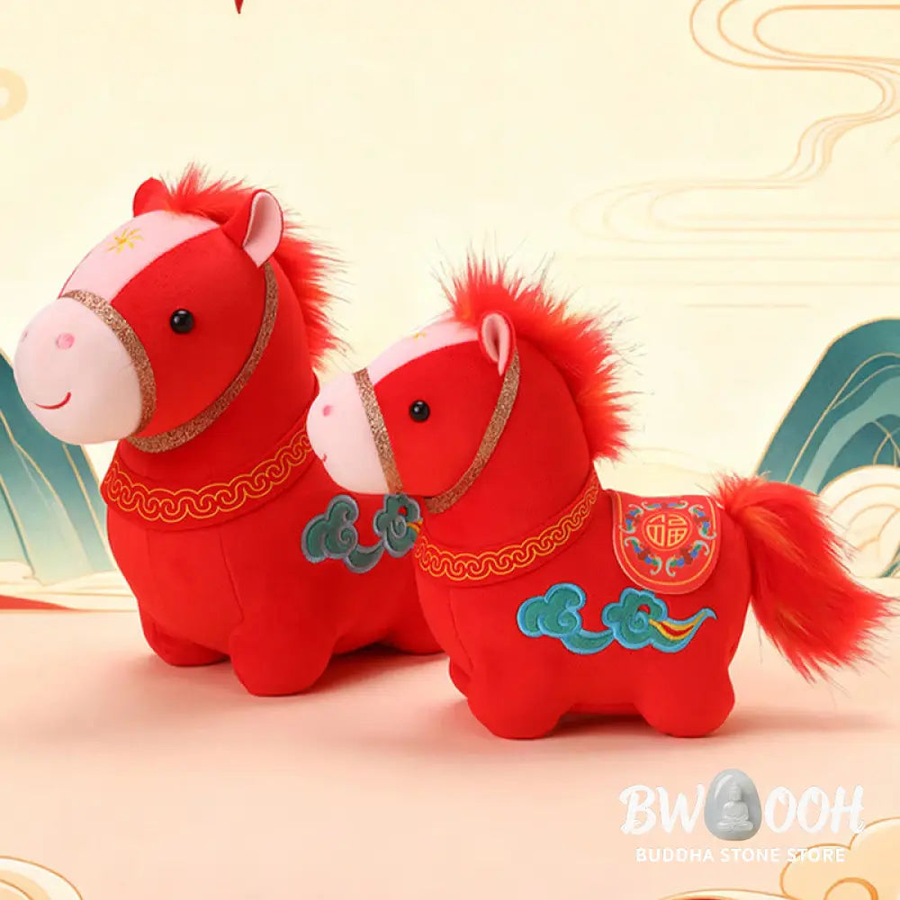 Buddha Stones Year Of The Horse Auspicious Cloud Pattern Stuffed Red Pony Plush Doll Home Decoration - Decorations