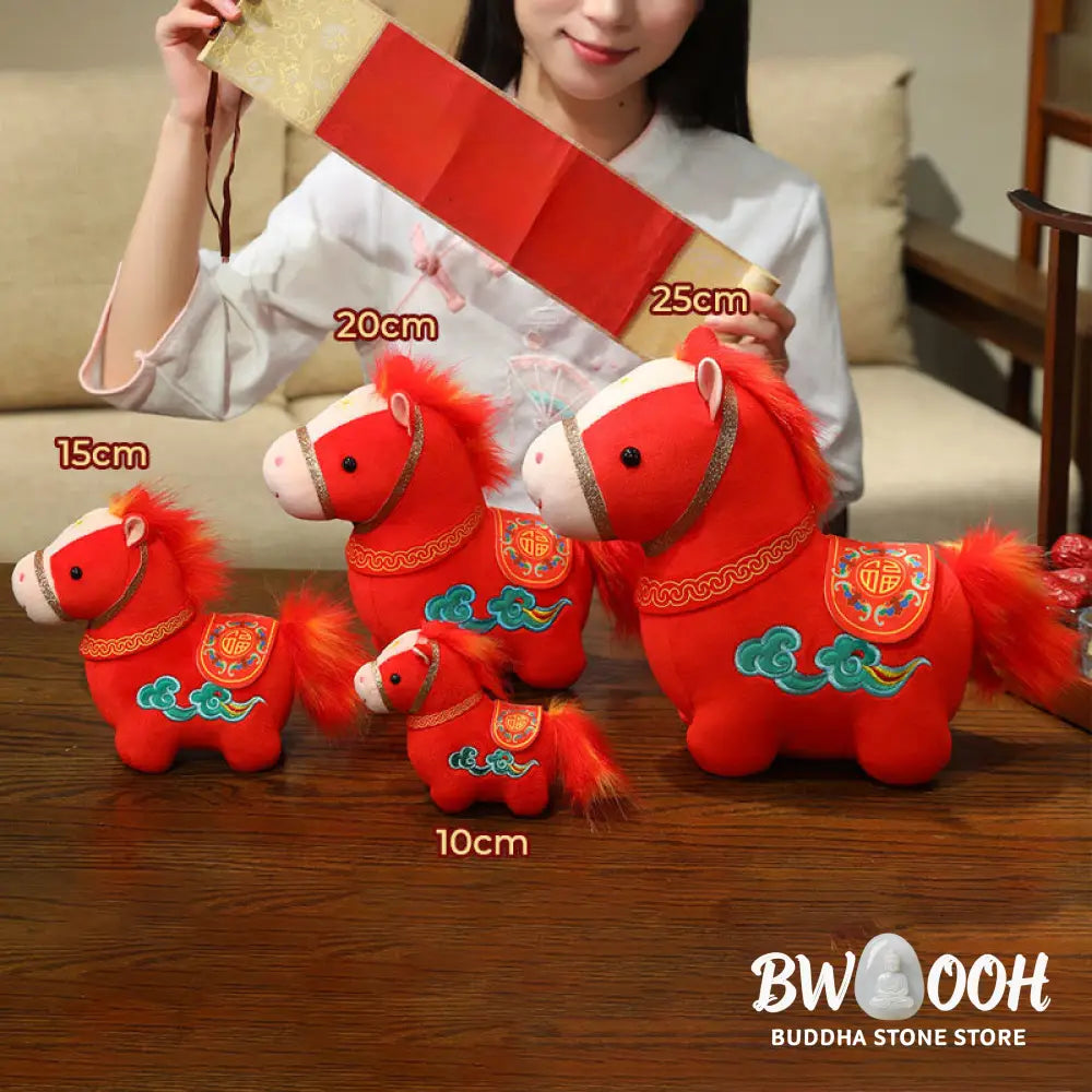 Buddha Stones Year Of The Horse Auspicious Cloud Pattern Stuffed Red Pony Plush Doll Home Decoration - Decorations