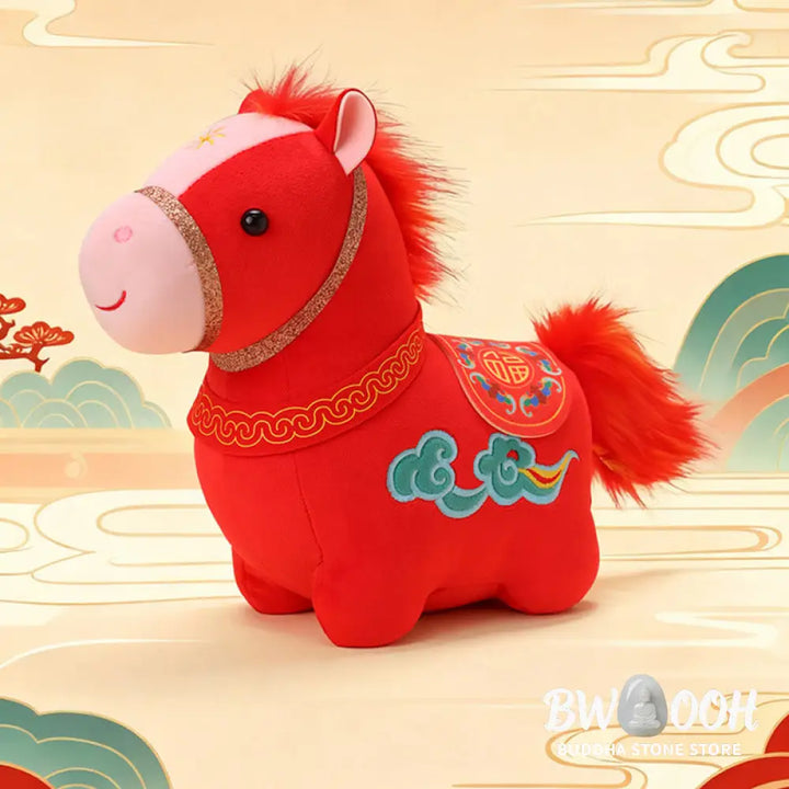 Buddha Stones Year Of The Horse Auspicious Cloud Pattern Stuffed Red Pony Plush Doll Home Decoration - Decorations