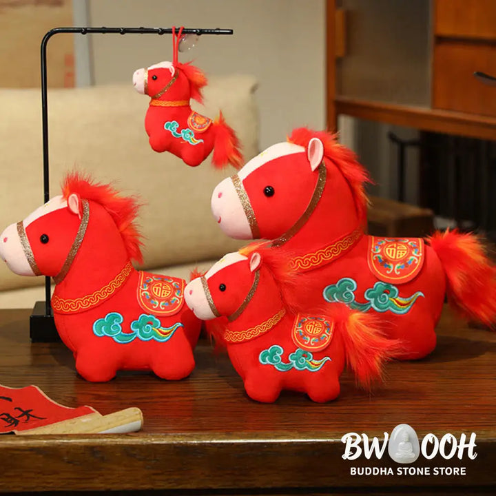 Buddha Stones Year Of The Horse Auspicious Cloud Pattern Stuffed Red Pony Plush Doll Home Decoration - Decorations