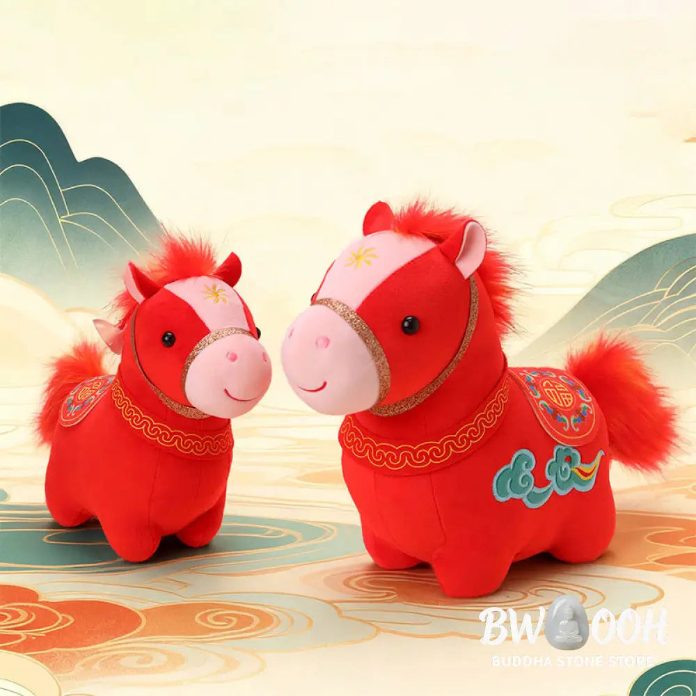 Buddha Stones Year Of The Horse Auspicious Cloud Pattern Stuffed Red Pony Plush Doll Home Decoration - Decorations