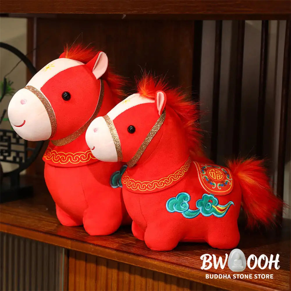 Buddha Stones Year Of The Horse Auspicious Cloud Pattern Stuffed Red Pony Plush Doll Home Decoration - Decorations