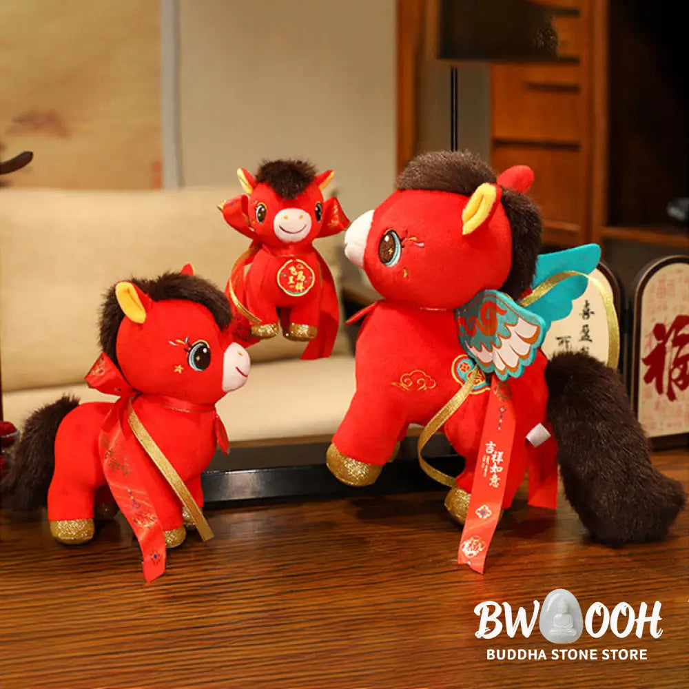 Buddha Stones Year Of The Horse Auspicious Cloud Pattern Winged Horse Plush Doll Energy Home Decoration - Decorations