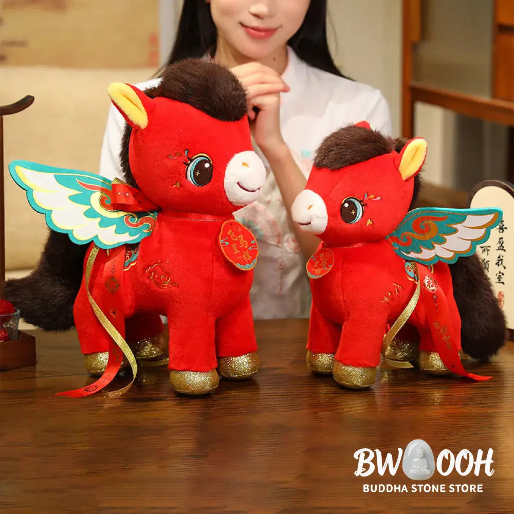 Buddha Stones Year Of The Horse Auspicious Cloud Pattern Winged Horse Plush Doll Energy Home Decoration - Decorations