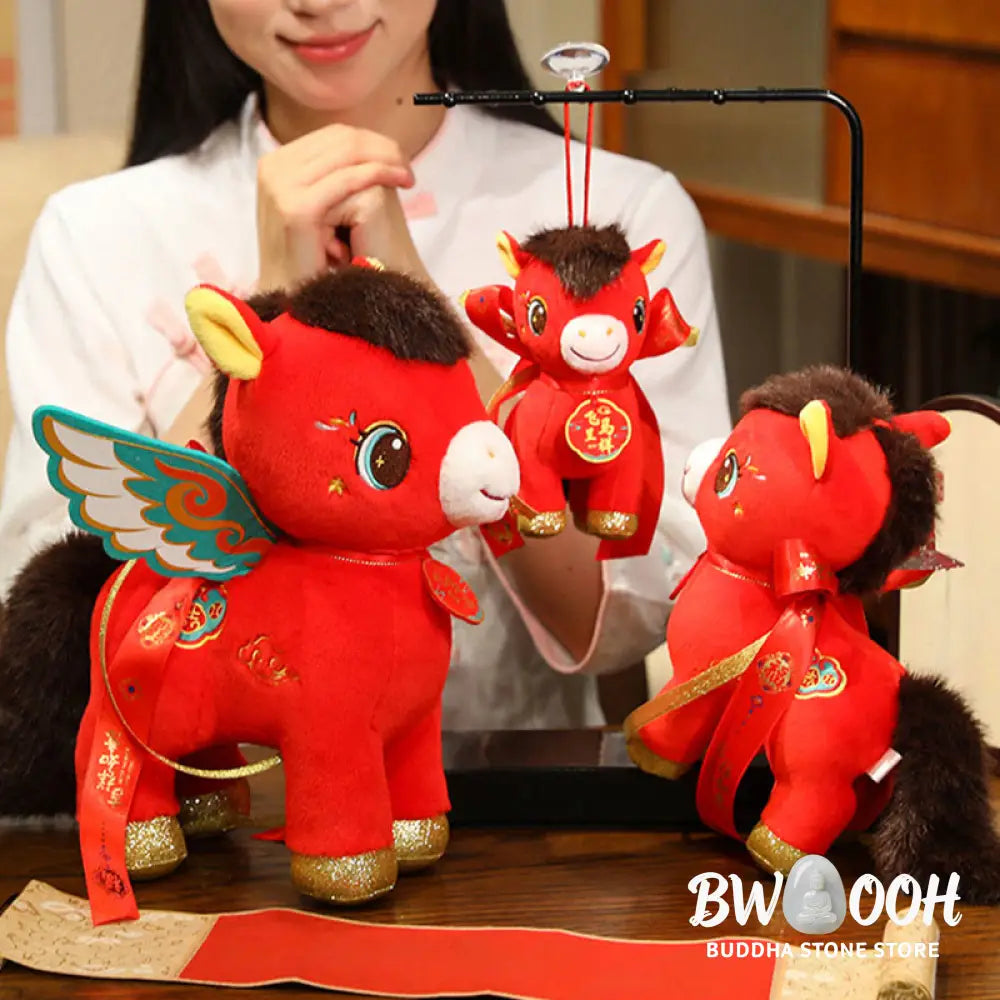 Buddha Stones Year Of The Horse Auspicious Cloud Pattern Winged Horse Plush Doll Energy Home Decoration - Decorations