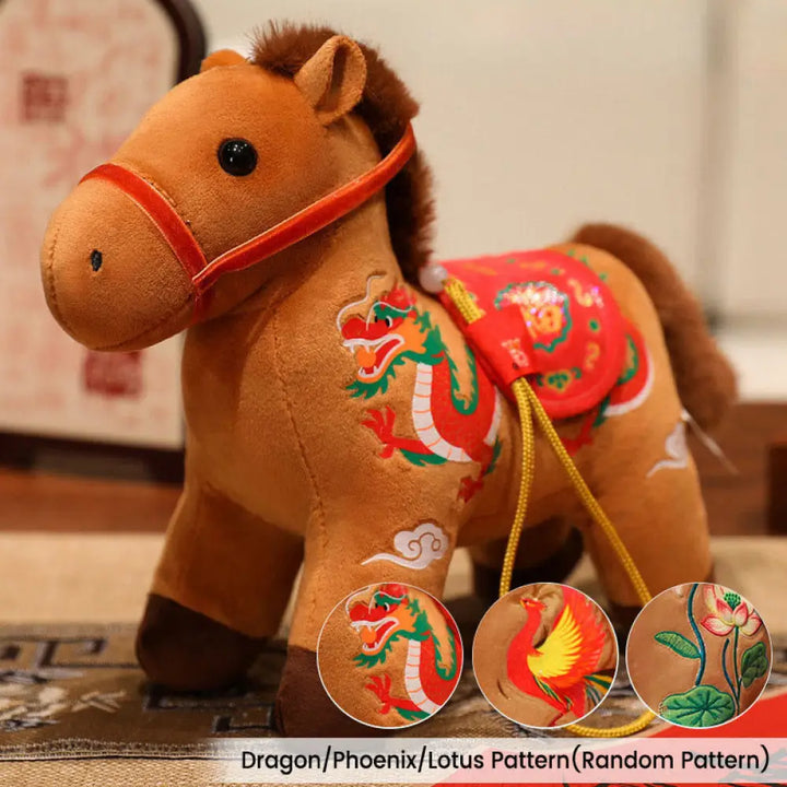 Buddha Stones Year of the Horse Bamboo Dragon Lotus Phoenix Plush Doll Home Decoration - Brown Dragon/Phoenix/Lotus