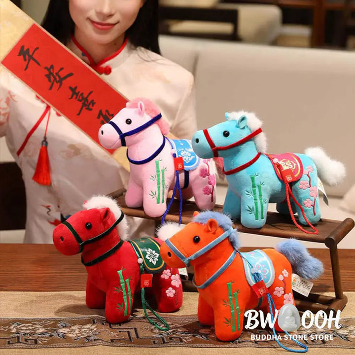 Buddha Stones Year of the Horse Bamboo Dragon Lotus Phoenix Plush Doll Home Decoration - Decorations