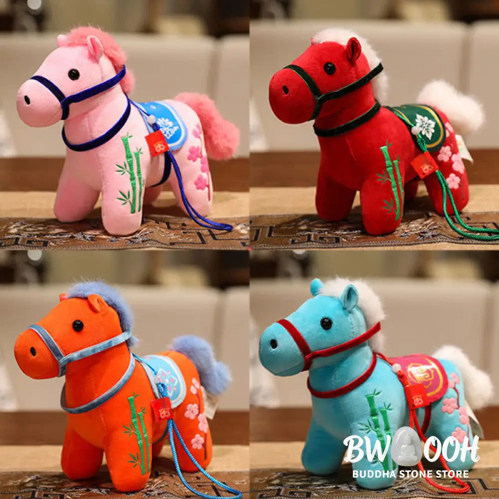 Buddha Stones Year of the Horse Bamboo Dragon Lotus Phoenix Plush Doll Home Decoration - Decorations