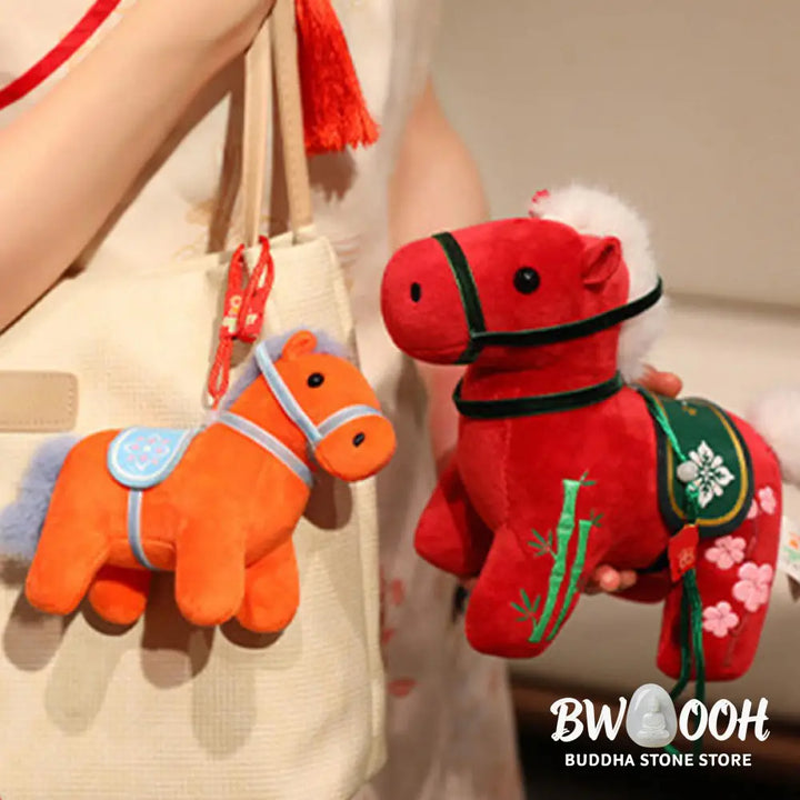 Buddha Stones Year of the Horse Bamboo Dragon Lotus Phoenix Plush Doll Home Decoration - Decorations