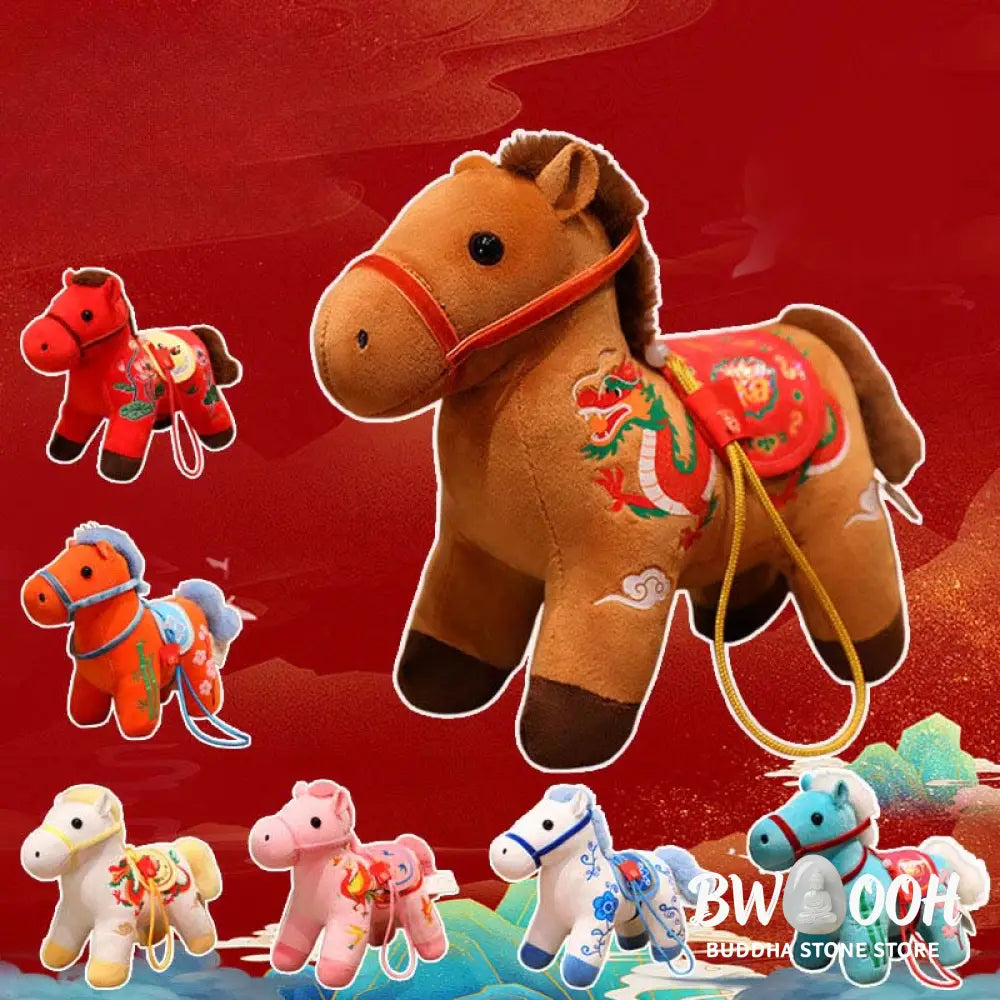 Buddha Stones Year of the Horse Bamboo Dragon Lotus Phoenix Plush Doll Home Decoration - Decorations
