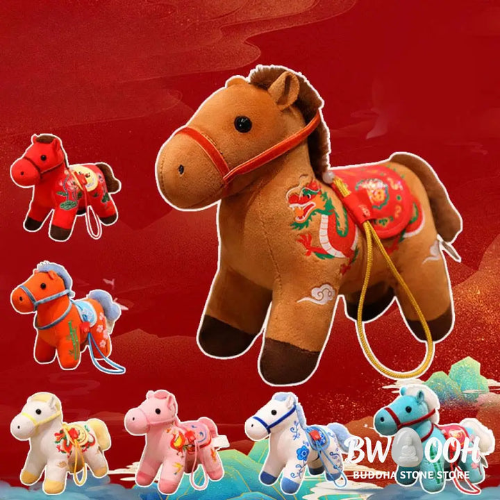 Buddha Stones Year of the Horse Bamboo Dragon Lotus Phoenix Plush Doll Home Decoration - Decorations
