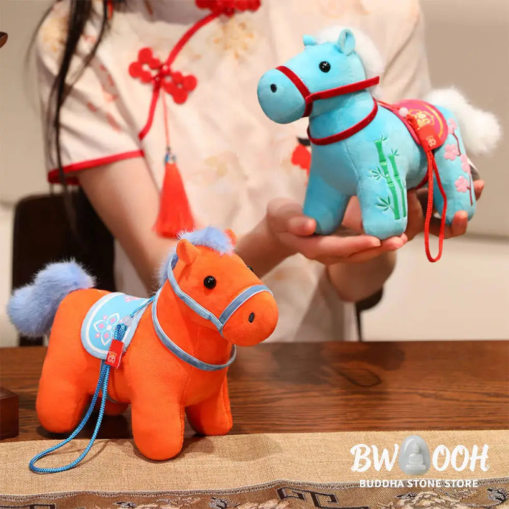 Buddha Stones Year of the Horse Bamboo Dragon Lotus Phoenix Plush Doll Home Decoration - Decorations