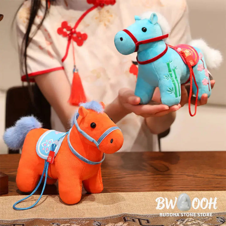 Buddha Stones Year of the Horse Bamboo Dragon Lotus Phoenix Plush Doll Home Decoration - Decorations