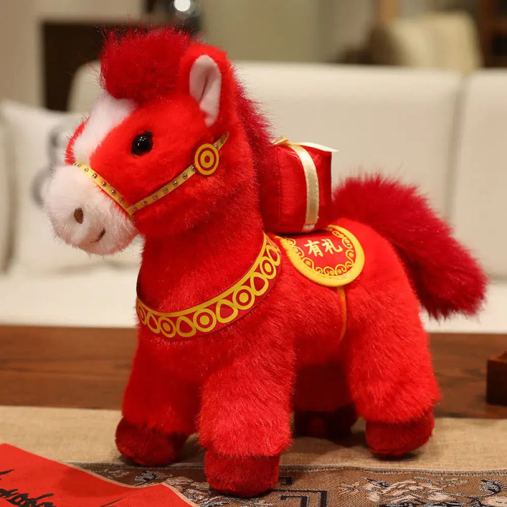 Buddha Stones Year of the Horse Bamboo Dragon Lotus Phoenix Plush Doll Home Decoration - Gift Horse / 14*6.5*11cm