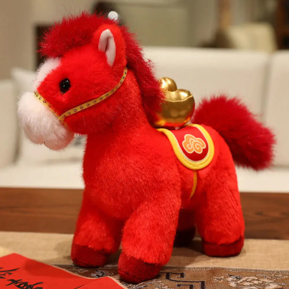 Buddha Stones Year of the Horse Bamboo Dragon Lotus Phoenix Plush Doll Home Decoration - Ingot Horse / 14*6.5*11cm