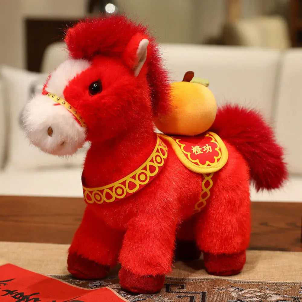 Buddha Stones Year of the Horse Bamboo Dragon Lotus Phoenix Plush Doll Home Decoration - Orange Horse / 14*6.5*11cm