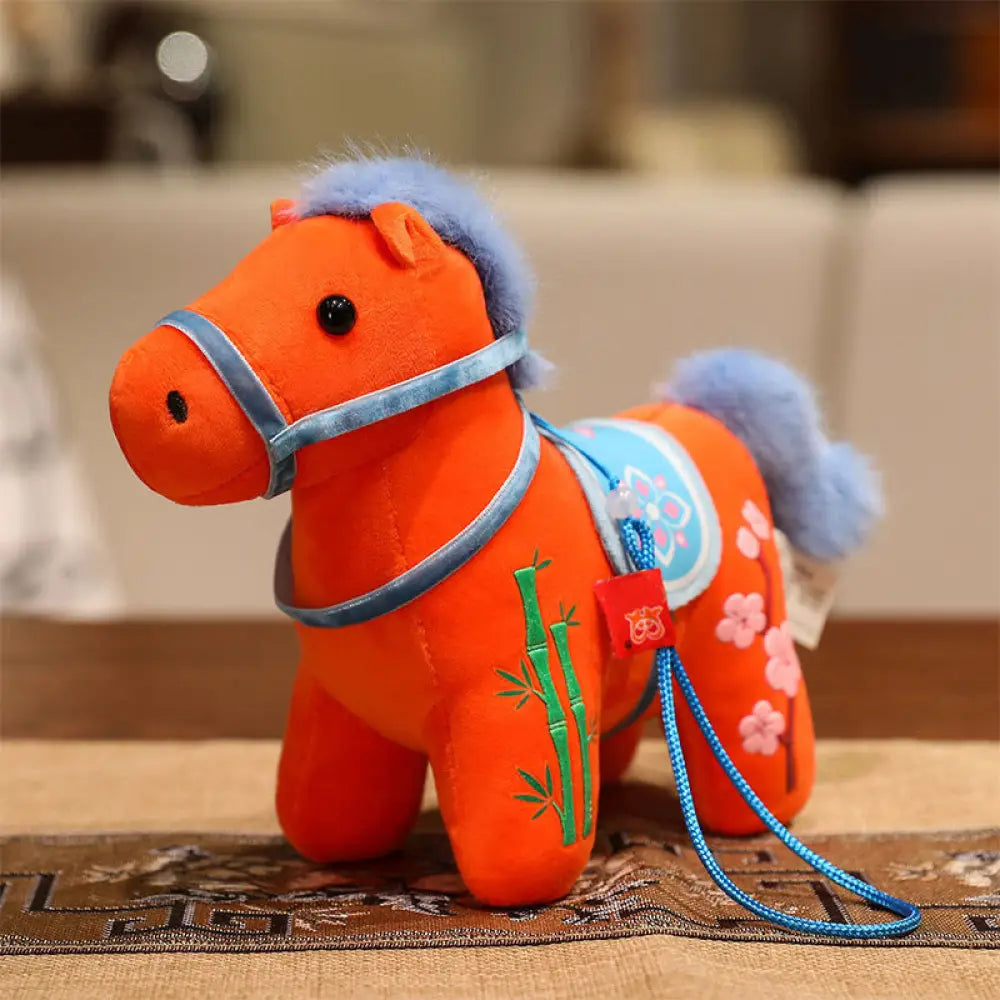 Buddha Stones Year of the Horse Bamboo Dragon Lotus Phoenix Plush Doll Home Decoration - Orange Bamboo Horse