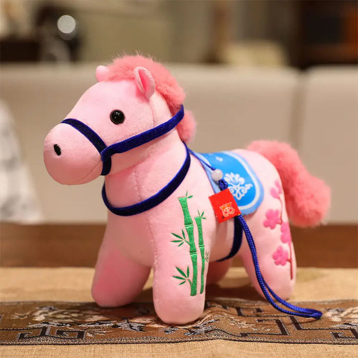 Buddha Stones Year of the Horse Bamboo Dragon Lotus Phoenix Plush Doll Home Decoration - Pink Bamboo Horse