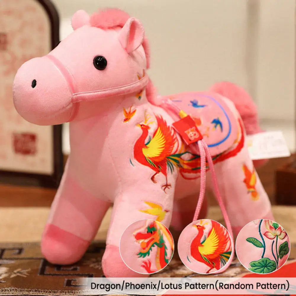 Buddha Stones Year of the Horse Bamboo Dragon Lotus Phoenix Plush Doll Home Decoration - Pink Dragon/Phoenix/Lotus