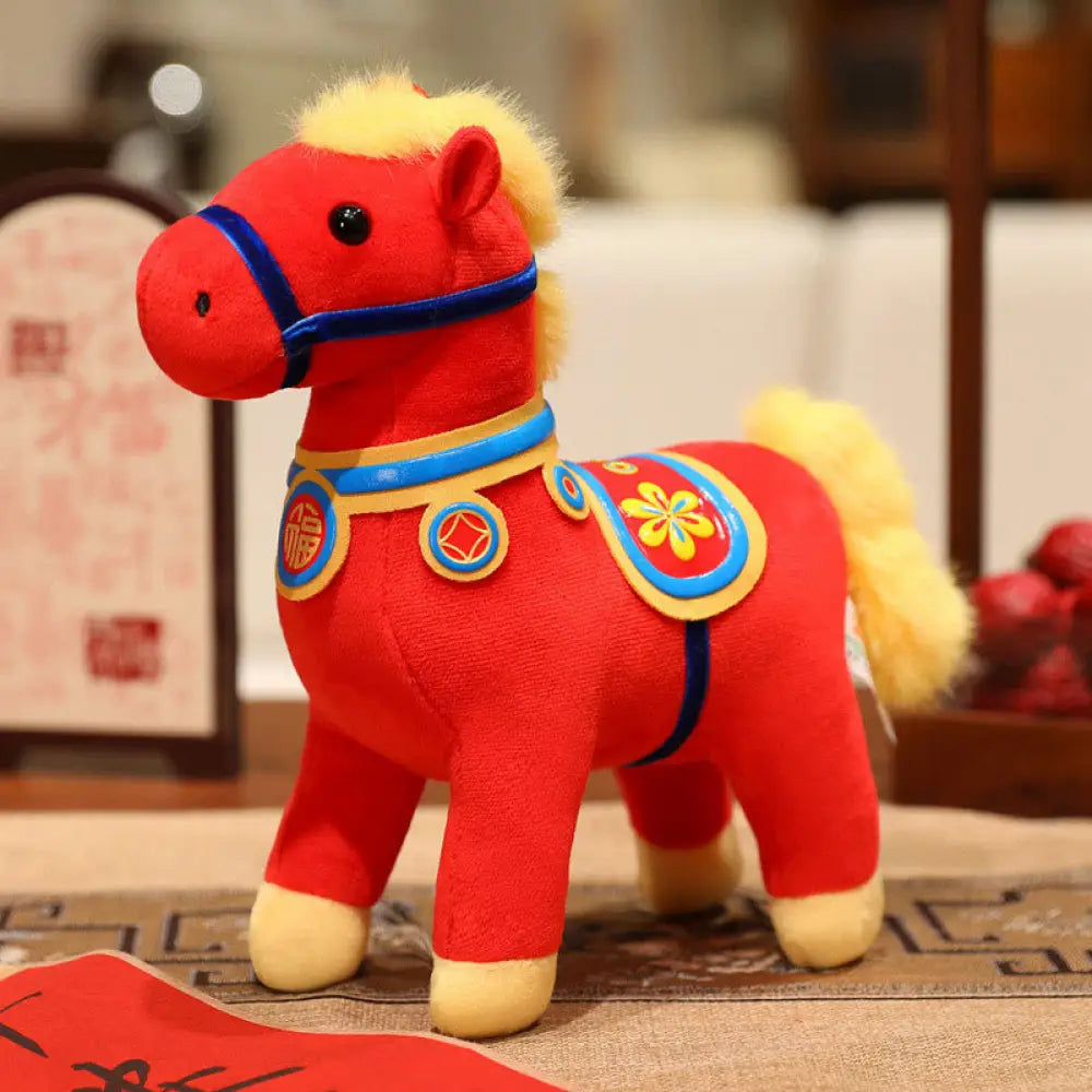 Buddha Stones Year of the Horse Bamboo Dragon Lotus Phoenix Plush Doll Home Decoration - Red Flower Horse / 14*6.5*11cm