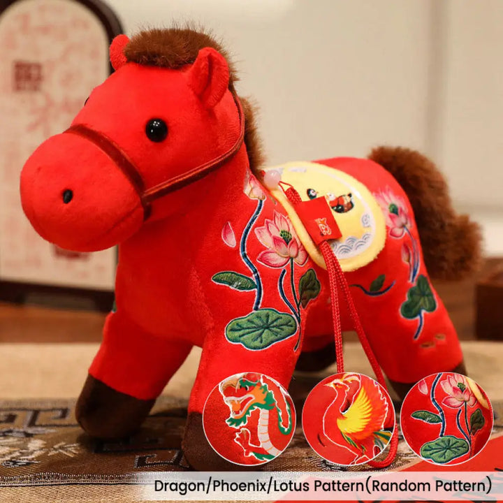 Buddha Stones Year of the Horse Bamboo Dragon Lotus Phoenix Plush Doll Home Decoration - Red Dragon/Phoenix/Lotus