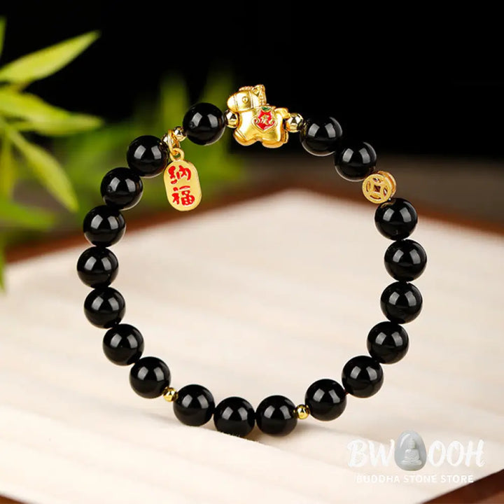 Buddha Stones Year Of The Horse Black Obsidian Strength Bracelet - Bracelet