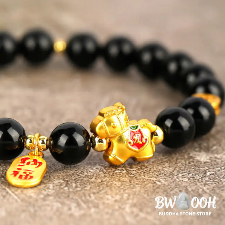 Buddha Stones Year Of The Horse Black Obsidian Strength Bracelet - Bracelet