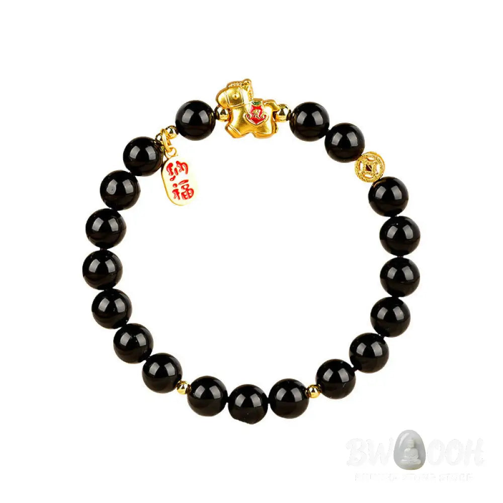 Buddha Stones Year Of The Horse Black Obsidian Strength Bracelet - Bracelet