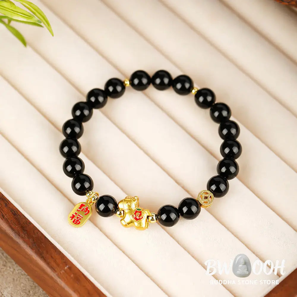 Buddha Stones Year Of The Horse Black Obsidian Strength Bracelet - Bracelet