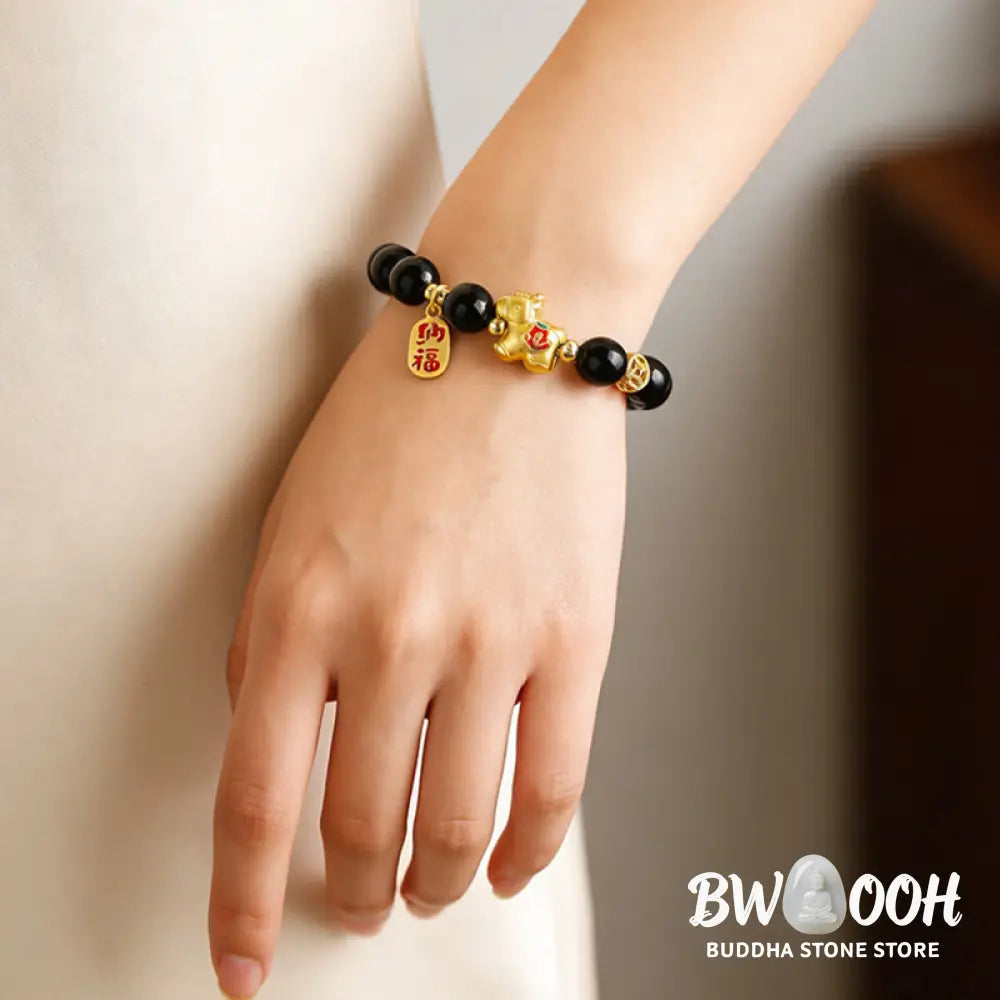 Buddha Stones Year Of The Horse Black Obsidian Strength Bracelet - Bracelet