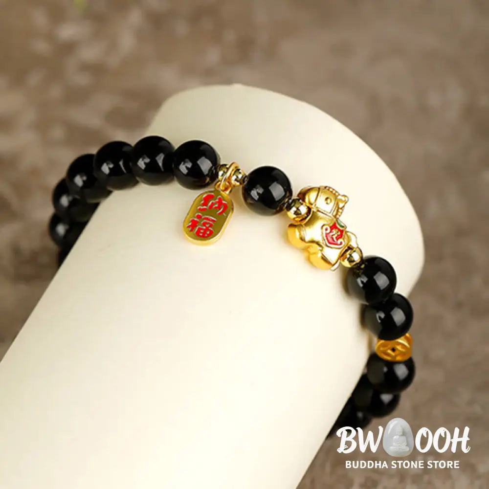 Buddha Stones Year Of The Horse Black Obsidian Strength Bracelet - Bracelet