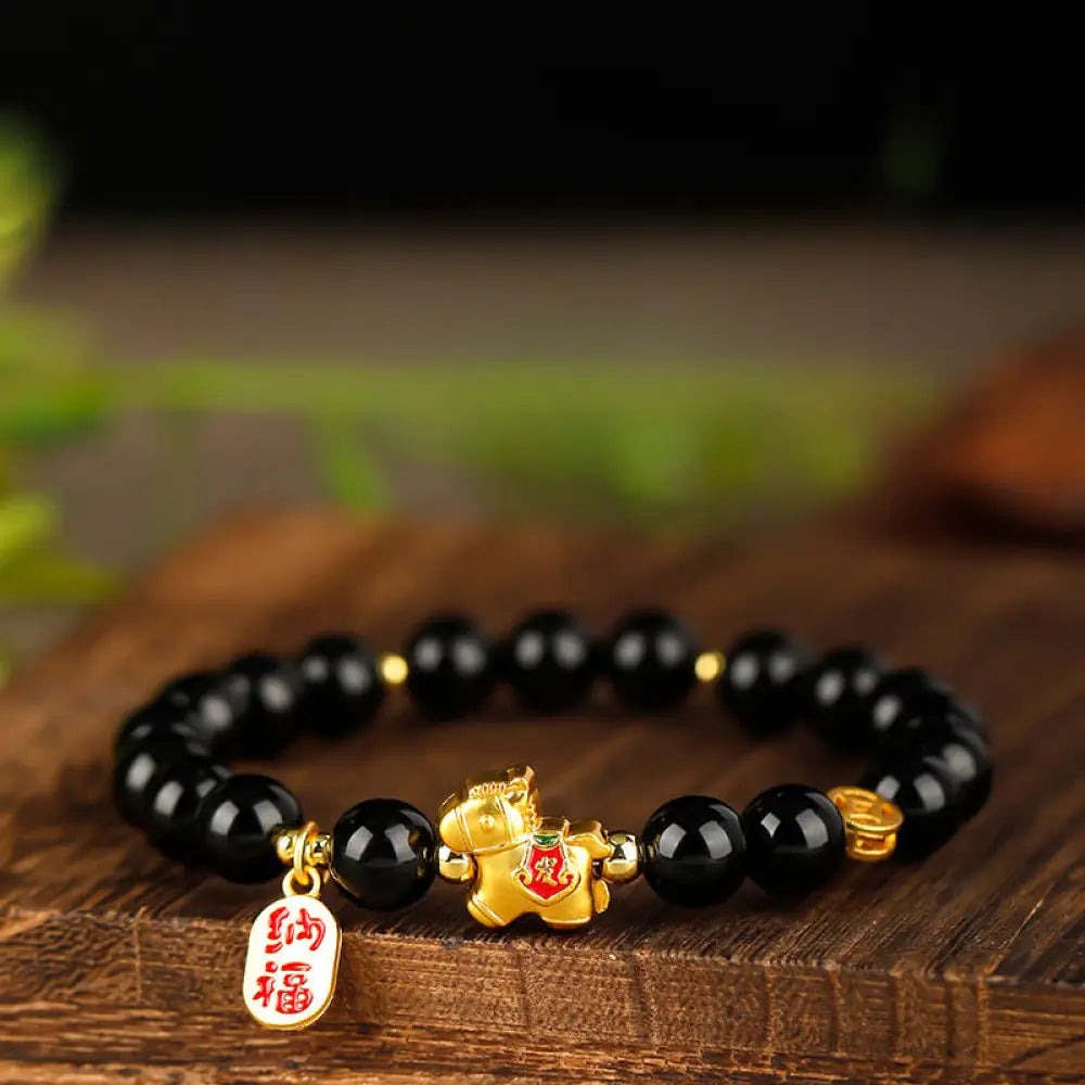 BWOOOH Year Of The Horse Black Obsidian Strength Bracelet