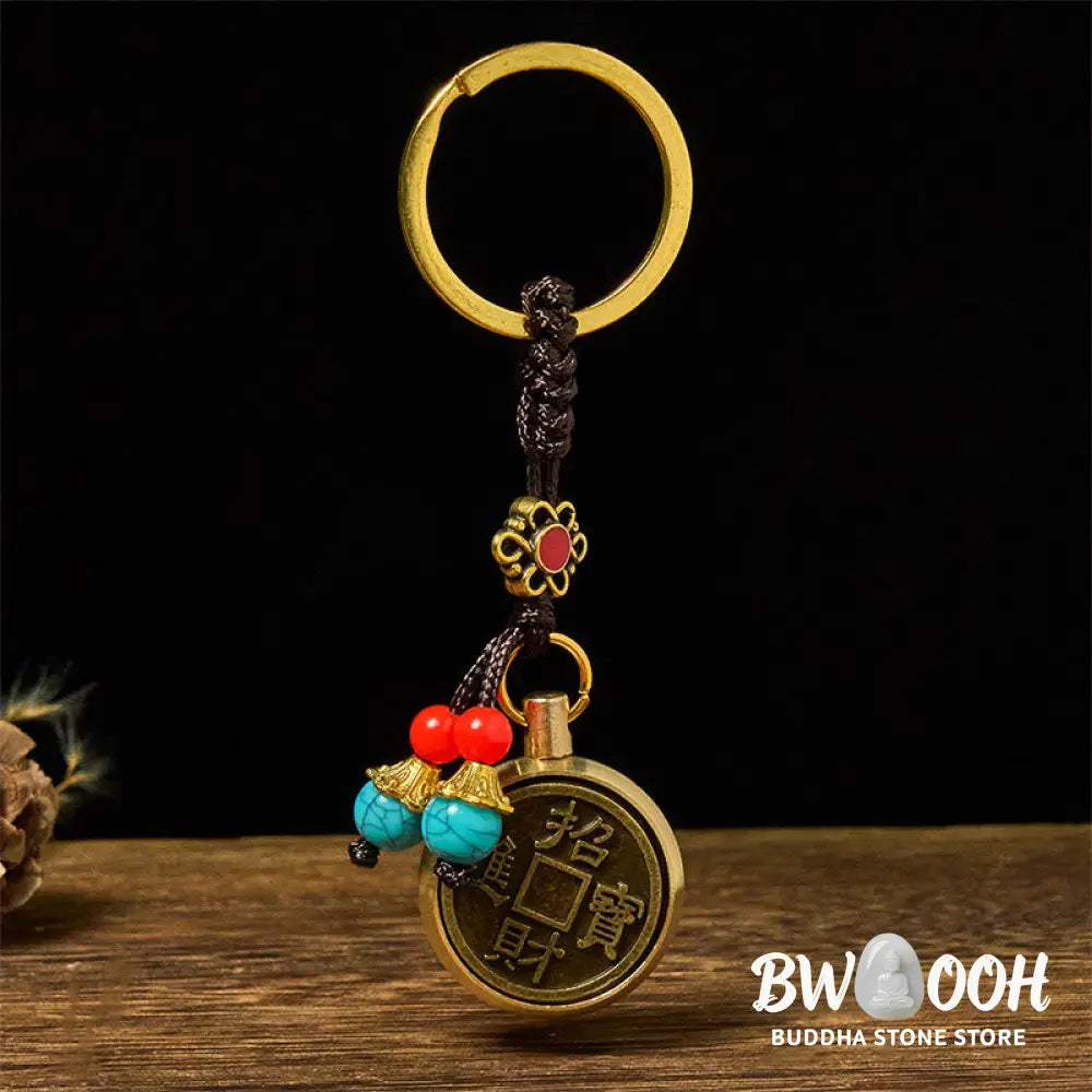 Buddha Stones Year of the Horse Bringing in Wealth and Treasure Brass Key Chain - Horse - Key Chain